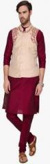 Svanik Magenta Kurta Pyjama With Waistcoat men