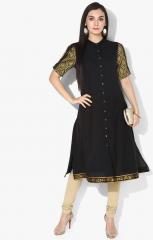 Taavi Black Solid Kasavu A Line Kurta with Cold Shoulders women