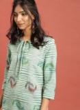 Taavi Green Woven Legacy South Cotton A Line Kurta With Pocket Women