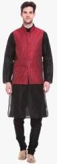 Tag 7 Black Solid Kurta Pyjama With Jacket men