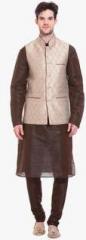 Tag 7 Brown Solid Kurta Pyjama With Jacket men