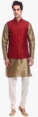 Tag 7 Khaki Solid Kurta Pyjama With Jacket men