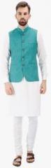 Tag 7 White Solid Kurta Pyjama With Jacket men