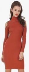 Texco Rust Solid Bodycon Dress women