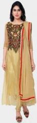 Thankar Cream Embroidered Dress Material women