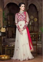 Thankar White Embroidered Dress Material women