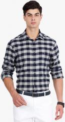 The Bear House Navy Blue Checked Regular Fit Formal Shirt men