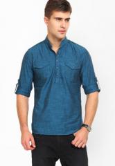 The Indian Garage Co Solid Cobalt Blue Short Kurta men