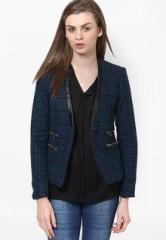 The Vanca Blue Checked Winter Jacket women