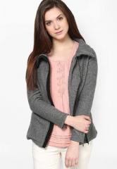 The Vanca Grey Solid Winter Jacket women