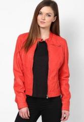 Theo&ash Orange Solid Leather Jacket women