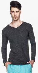 Tinted Black Solid V Neck T Shirt men