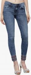 Tokyo Talkies Blue Mid Rise Super Skinny Fit Jeans women