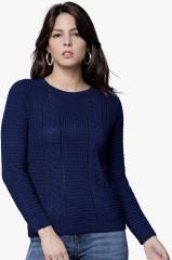 Tokyo Talkies Blue Self Design Pullover women