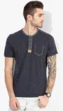 Tom Tailor Black Solid Henley Neck T Shirt men