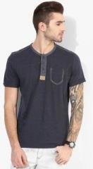 Tom Tailor Black Solid Henley Neck T Shirt men