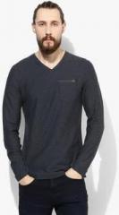 Tom Tailor Dark Grey Solid V Neck T Shirt men