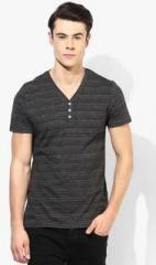 Tom Tailor Dark Grey Striped Henley T Shirt men