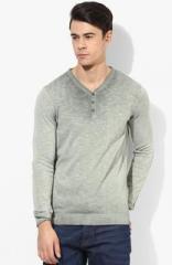 Tom Tailor Green Solid V Neck Sweater men