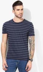 Tom Tailor Navy Blue Striped Round Neck T Shirt men