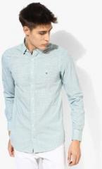 Tommy Hilfiger Aqua Blue Printed Slim Fit Casual Shirt men