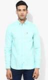 Tommy Hilfiger Aqua Blue Solid Slim Fit Casual Shirt men