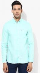 Tommy Hilfiger Aqua Blue Solid Slim Fit Casual Shirt men