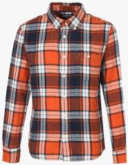 Tommy Hilfiger Orange Checked Regular Fit Casual Shirt boys