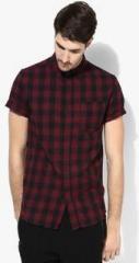 Topman Maroon Checked Casual Shirt men