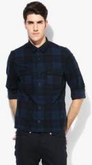 Topman Navy Blue Checked Casual Shirt men