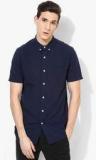 Topman Navy Blue Solid Regular Fit Casual Shirt Men