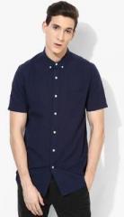 Topman Navy Blue Solid Regular Fit Casual Shirt men