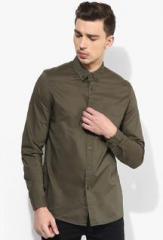 Topman Olive Solid Casual Shirt men