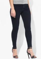 Topshop Navy Blue Solid Mid Rise Skinny Jeans women