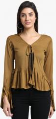 Trend Arrest Olive Solid Open Front Shrug women