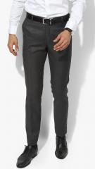 True Blue Dark Grey Textured Slim Fit Formal Trouser men