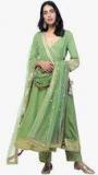 Truebrowns Green Striped Kurta With Trouser & Dupatta women