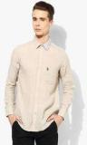 U S Polo Assn Beige Solid Regular Fit Casual Shirt men