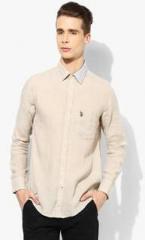 U S Polo Assn Beige Solid Regular Fit Casual Shirt men