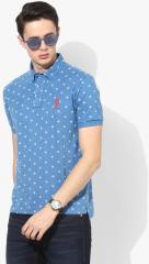 U S Polo Assn Blue Printed Polo Collar T Shirt men