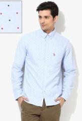 U S Polo Assn Blue Printed Regular Fit Casual Shirt men