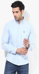 U S Polo Assn Blue Solid Slim Fit Casual Shirt men