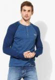 U S Polo Assn Blue Textured Henley T Shirt men