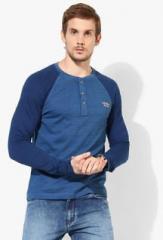 U S Polo Assn Blue Textured Henley T Shirt men