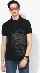 U S Polo Assn Denim Co Black Printed Polo Collar T shirt men