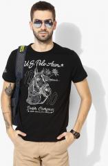 U S Polo Assn Denim Co Black Printed Regular Fit Round Neck T Shirt men