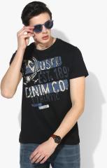 U S Polo Assn Denim Co Black Printed Round Neck T shirt men