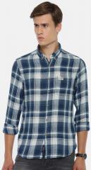 U S Polo Assn Denim Co Blue & White Slim Fit Checked Casual Shirt men