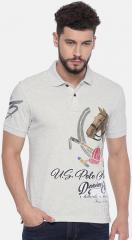 U S Polo Assn Denim Co Grey Melange Printed Regular Fit Polo T shirt men