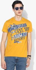 U S Polo Assn Denim Co Mustard Printed Round Neck Tshirt men